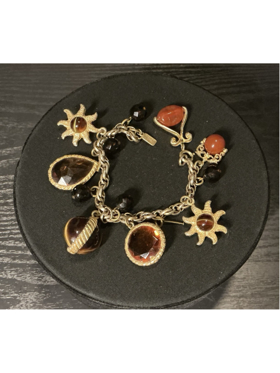 Beautiful Jewelry NYC Jewelry - Vtg Accessocraft NYC Egyptian Revival Scarab Sun Charm Bracelet AmberTopaz Glass